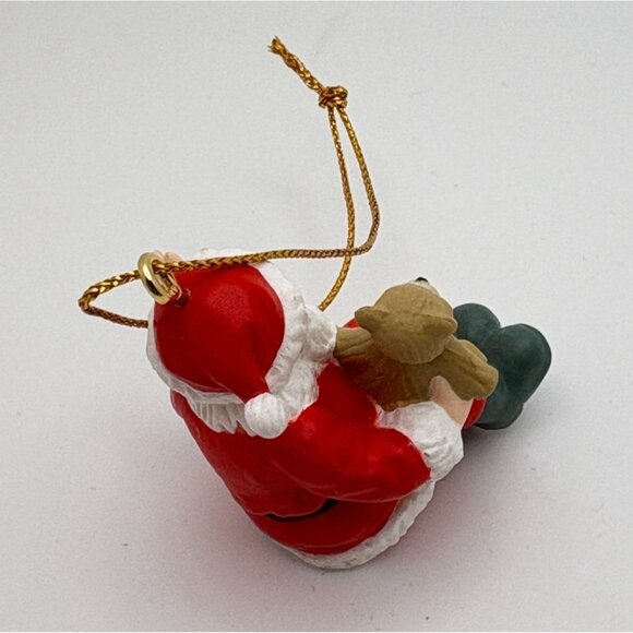 Vintage Sitting Santa Claus Christmas Tree Ornament Holding Teddy Bear - Picture 3 of 7